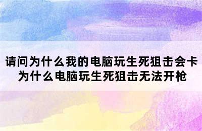 请问为什么我的电脑玩生死狙击会卡 为什么电脑玩生死狙击无法开枪